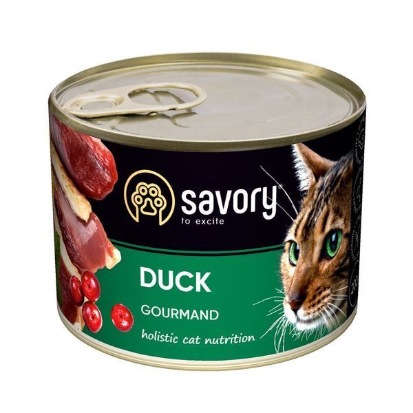 Корм вологий Savory Cat Can Adult Duck консерви для вибагливих котів з качкою 200 г 30617 фото